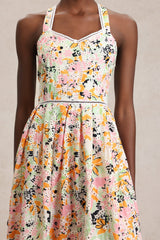 Grace Pink Floral Maxi Dress Halter Swing Lace Detailing