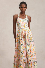 Grace Pink Floral Maxi Dress Halter Swing Lace Detailing