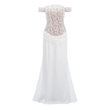 Grace White Satin Maxi Dress with Lace Panels