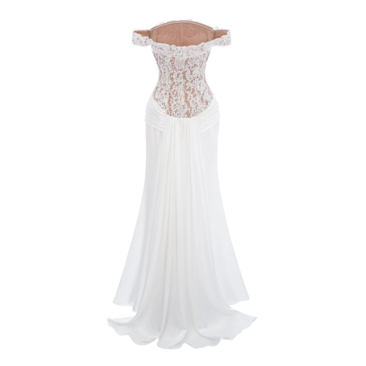 Grace White Satin Maxi Dress with Lace Panels