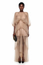 Graciana Nude Asymmetrical Pleated Maxi Dress