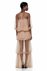 Graciana Nude Asymmetrical Pleated Maxi Dress