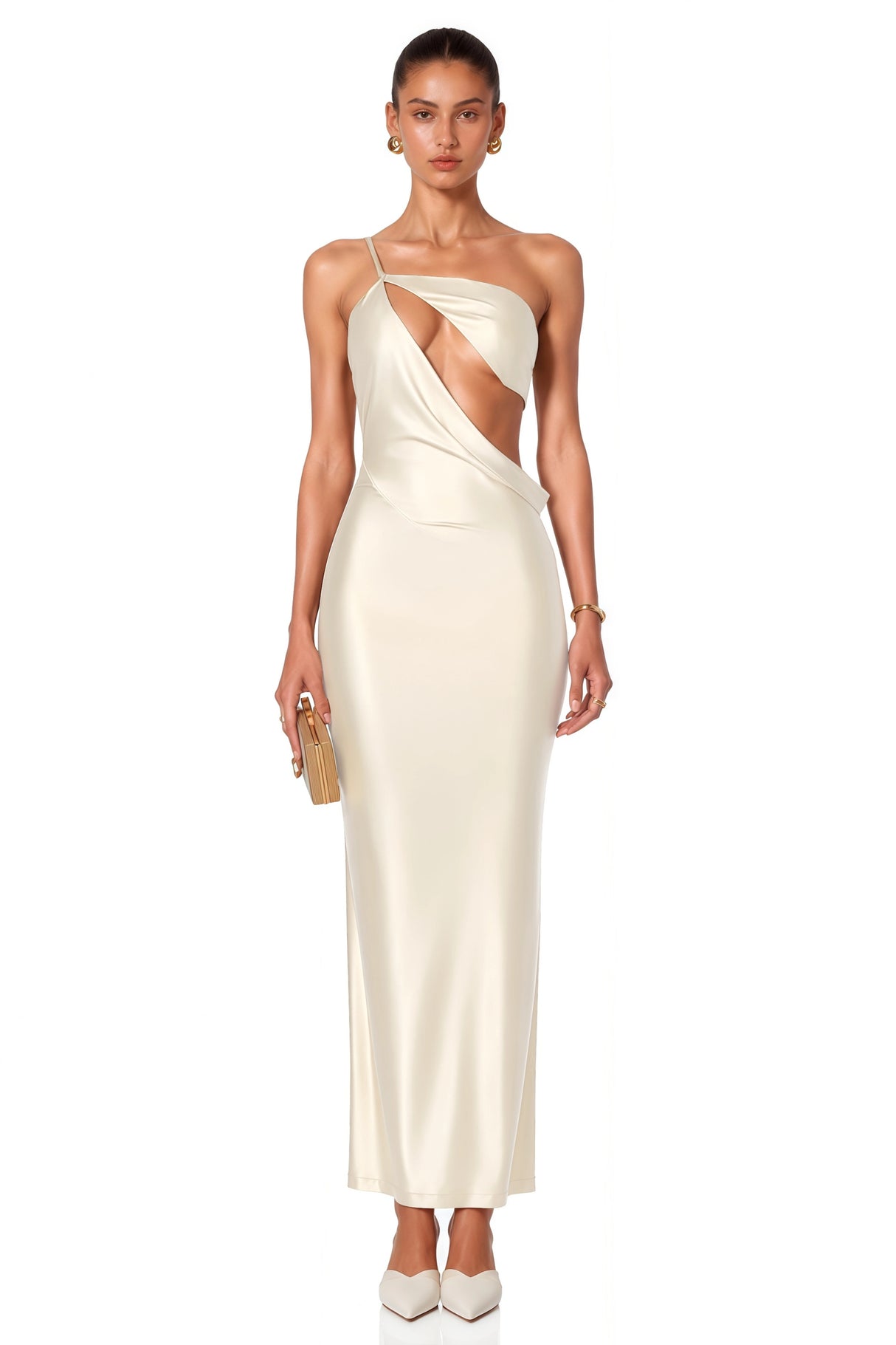 Gratiela Champagne CutOut Satin Maxi Dress