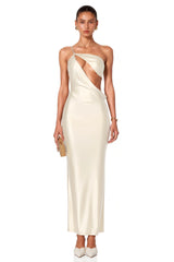 Gratiela Champagne CutOut Satin Maxi Dress