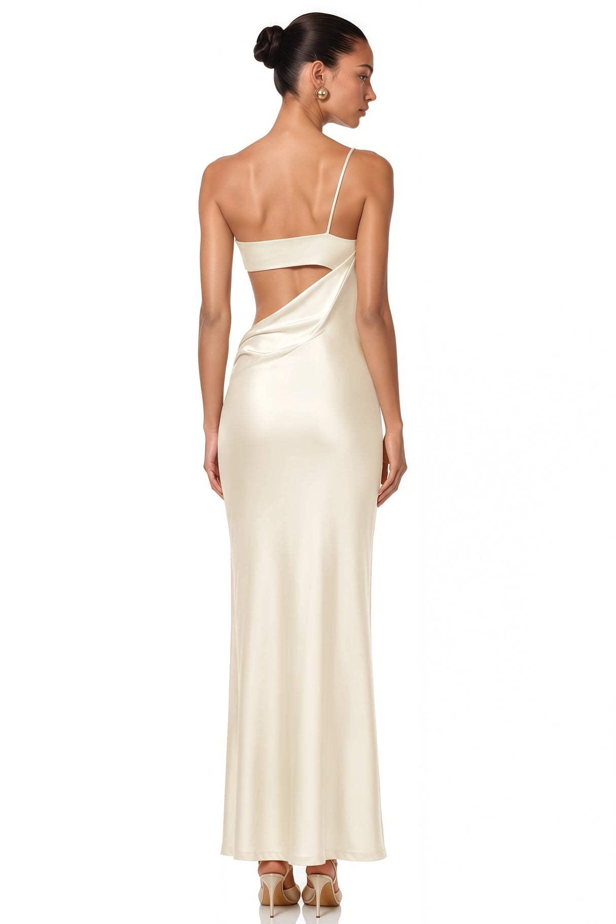 Gratiela Champagne CutOut Satin Maxi Dress