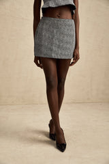 Gray mini skirt with herringbone pattern called Chantal