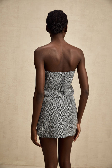Gray mini skirt with herringbone pattern called Chantal