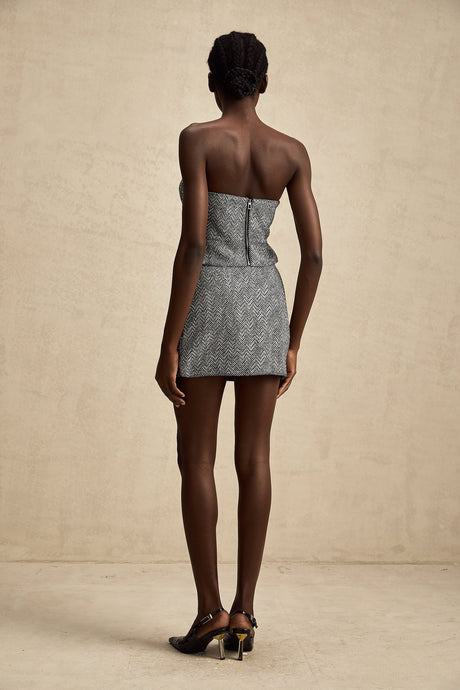 Gray mini skirt with herringbone pattern named Chantal