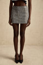 Gray mini skirt with herringbone pattern named Chantal