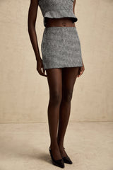 Gray mini skirt with herringbone pattern named Chantal