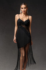 Grazia Black Floral Fringe Maxi Dress