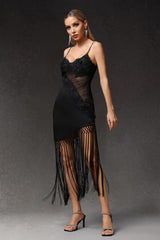 Grazia Black Floral Fringe Maxi Dress