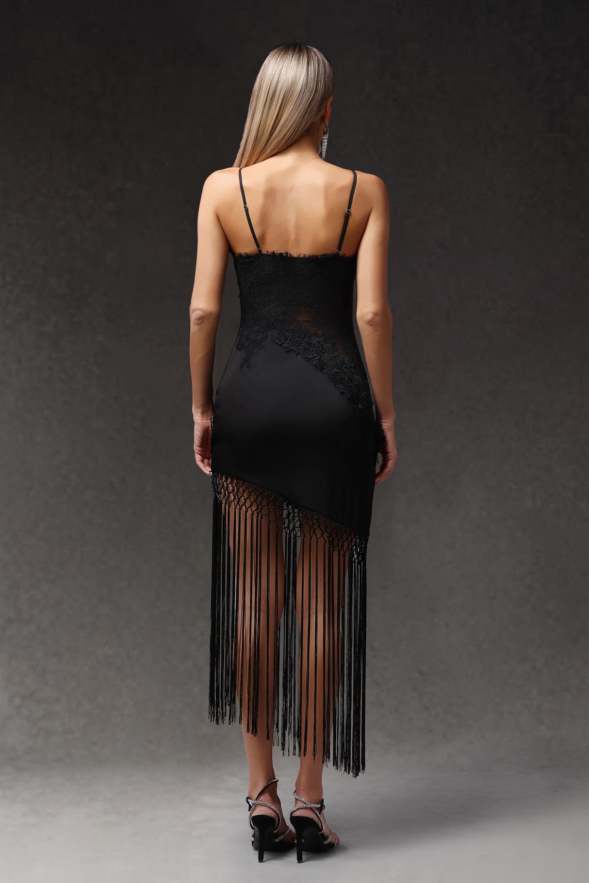 Grazia Black Floral Fringe Maxi Dress