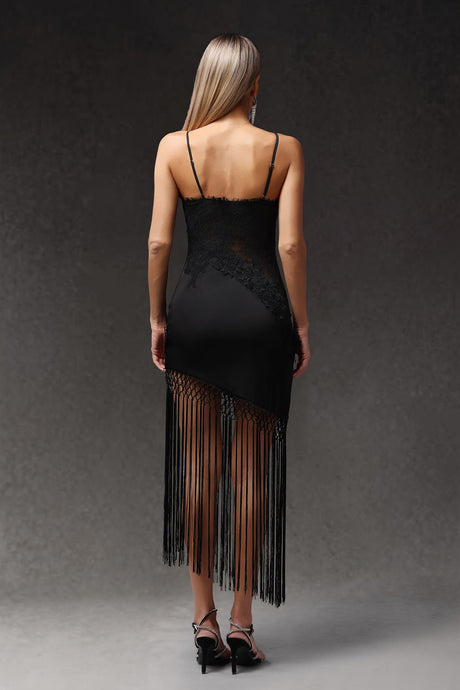 Grazia Black Floral Fringe Maxi Dress