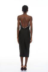 Grazia Black Halterneck Embellished Fringed Midi Dress