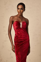 Grazia Midi Dress - Off the Shoulder Style - Sweetheart Neckline - Luxurious Velvet Finish - Rear Slit