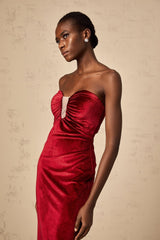 Grazia Midi Dress - Off the Shoulder Style - Sweetheart Neckline - Luxurious Velvet Finish - Rear Slit