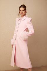 Grazia Overcoat - Pink Faux - Fur Crystal Embellishment Rear Slit