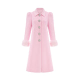 Grazia Overcoat - Pink Faux - Fur Crystal Embellishment Rear Slit