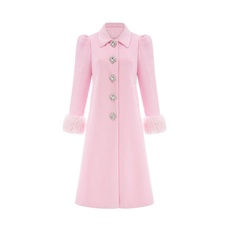 Grazia Overcoat - Pink Faux - Fur Crystal Embellishment Rear Slit