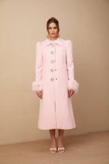 Grazia Overcoat - Pink Faux - Fur Crystal Embellishment Rear Slit