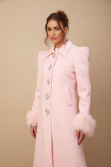 Grazia Overcoat - Pink Faux - Fur Crystal Embellishment Rear Slit