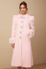 Grazia Overcoat - Pink Faux - Fur Crystal Embellishment Rear Slit