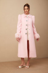 Grazia Overcoat - Pink Faux - Fur Crystal Embellishment Rear Slit