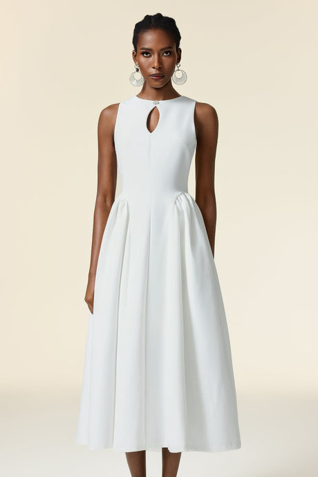 Grazia White Flowy Sleeveless Dress Keyhole Cut-Out Voluminous Skirt