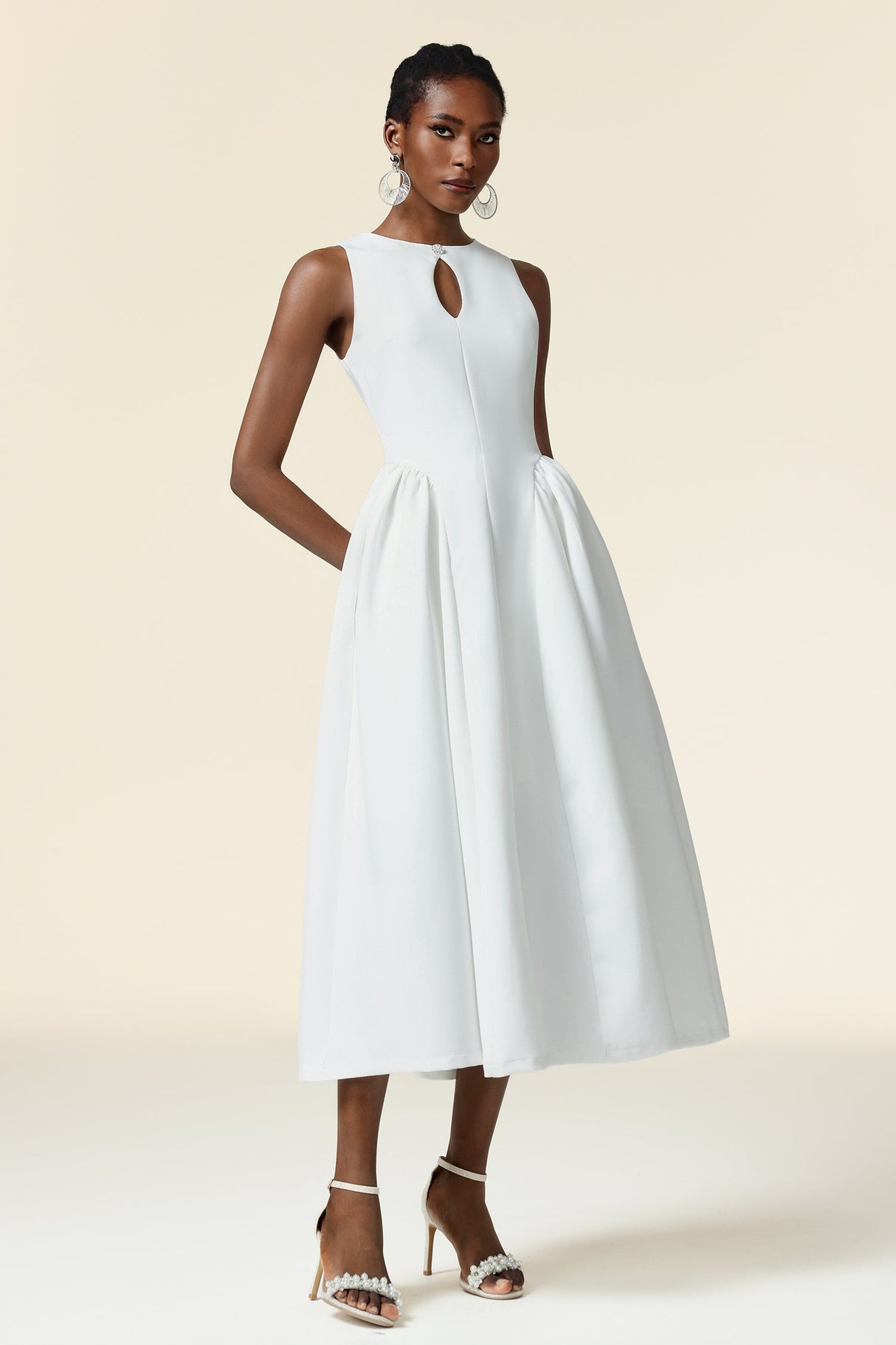 Grazia White Sleeveless Keyhole Cut-Out Dress