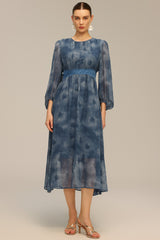 Graziana Blue Maxi Dress with Print Detailing