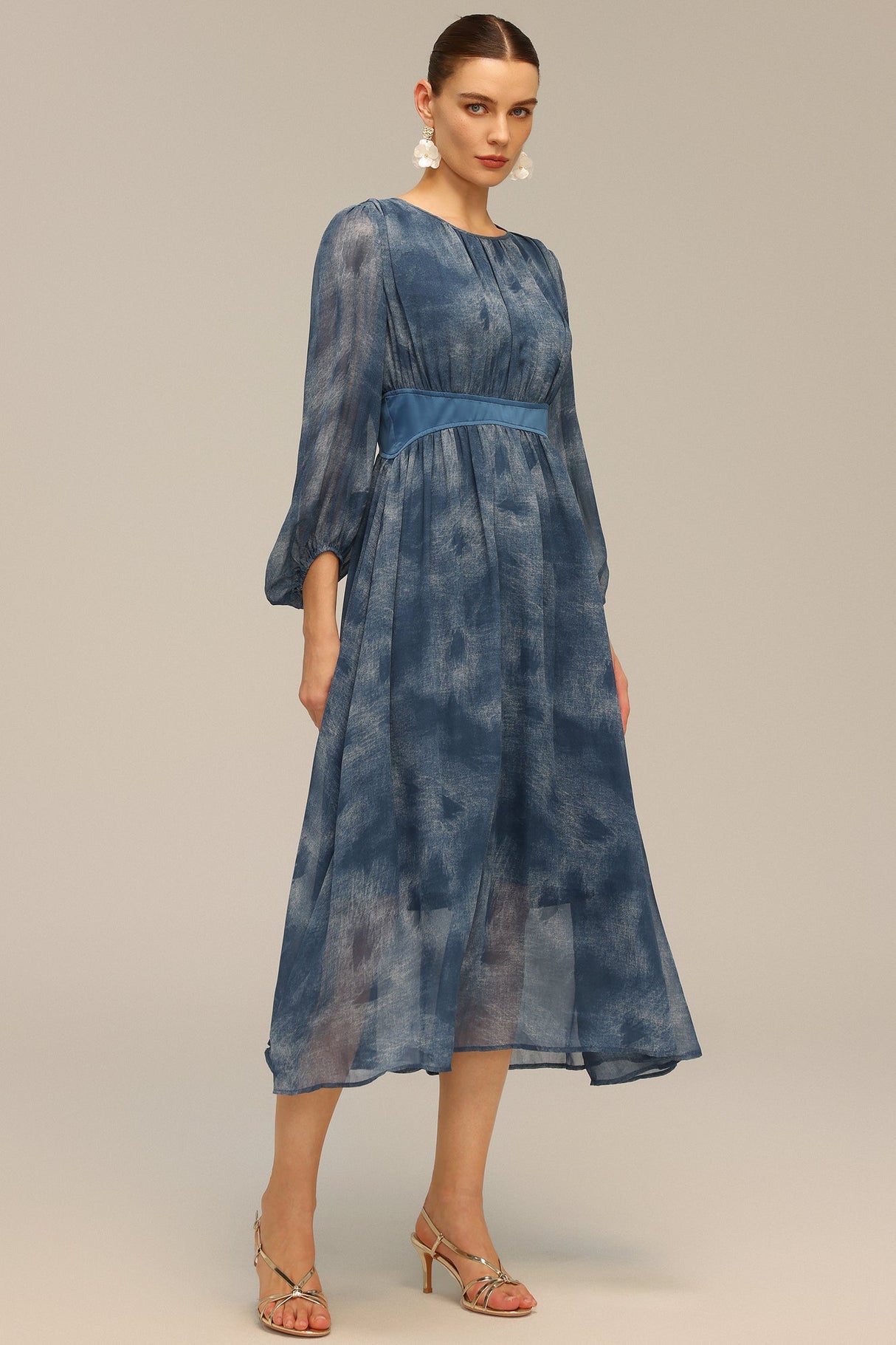 Graziana Blue Maxi Dress with Delicate Print Detailing