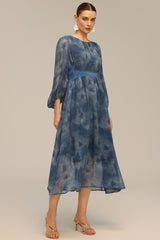 Graziana Blue Maxi Dress with Delicate Print Detailing
