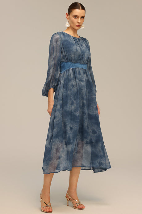 Graziana Blue Maxi Dress with Delicate Print Detailing