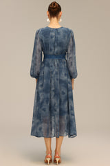 Graziana Blue Maxi Dress with Delicate Print Detailing