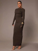 Graziana Maxi Dress - Boat Neckline - Elegant Style - Backless Detail - High Stretch Fabric