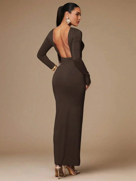 Graziana Maxi Dress - Boat Neckline - Elegant Style - Backless Detail - High Stretch Fabric