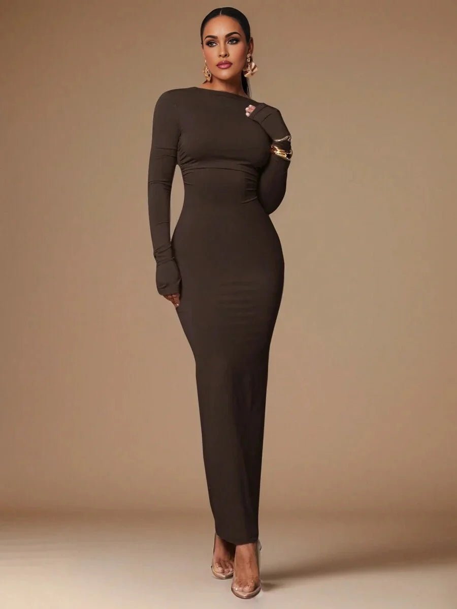 Graziana Maxi Dress - Boat Neckline - Elegant Style - Backless Detail - High Stretch Fabric