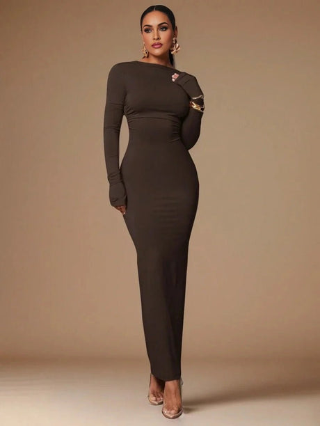 Graziana Maxi Dress - Boat Neckline - Elegant Style - Backless Detail - High Stretch Fabric