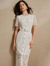 Graziana Midi Dress - Elegant Style - High Waist - Belted - Knitted Fabric