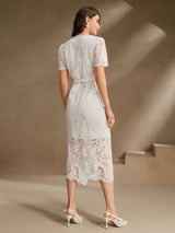 Graziana Midi Dress - Elegant Style - High Waist - Belted - Knitted Fabric