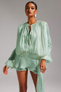 Green Dekia Long Sleeves Hollow Out Flounce Mini Dress