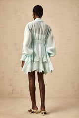 Green mini shirt dress with lace panel detailing featuring Ivana design