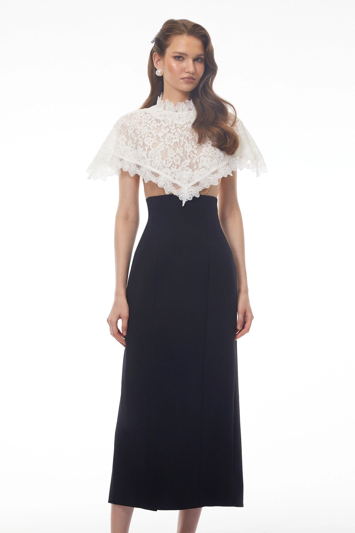 Greta Black Round Neck Lace Cape Maxi Dress