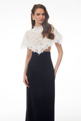 Greta Black Round Neck Lace Cape Maxi Dress