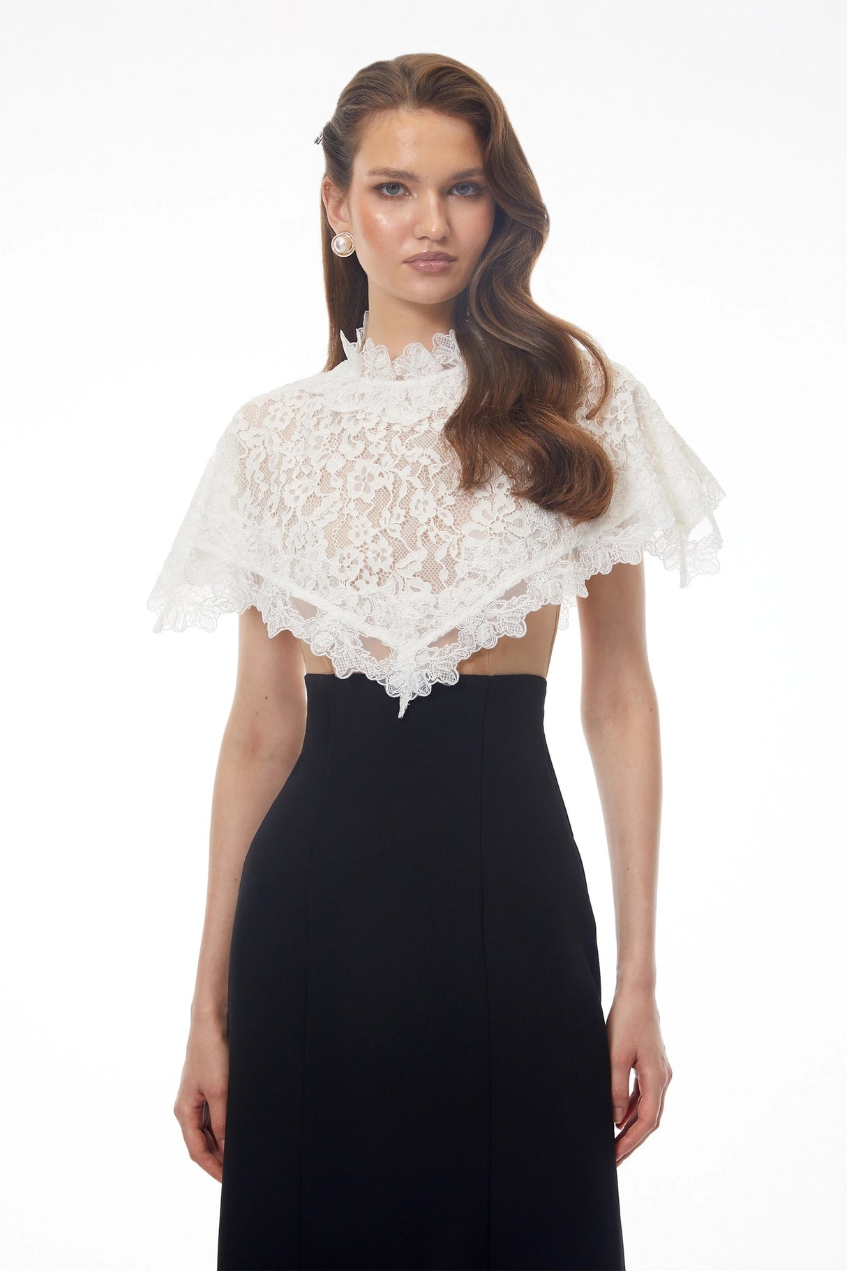 Greta Black Round Neck Lace Cape Maxi Dress