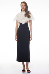 Greta Black Round Neck Lace Cape Maxi Dress