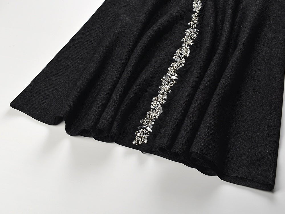 Greta Dress - a - Line Silhouette - Halter Neckline - Floral Embellishment - Tailored Waist Accentuation - Chic Silhouette