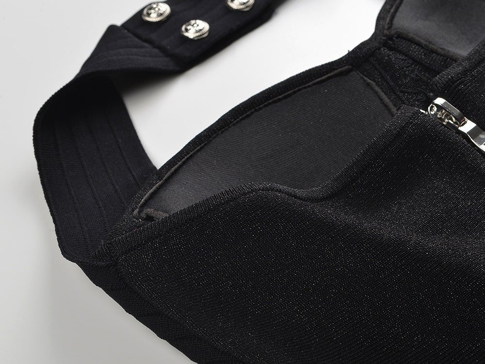 Greta Dress - a - Line Silhouette - Halter Neckline - Floral Embellishment - Tailored Waist Accentuation - Chic Silhouette