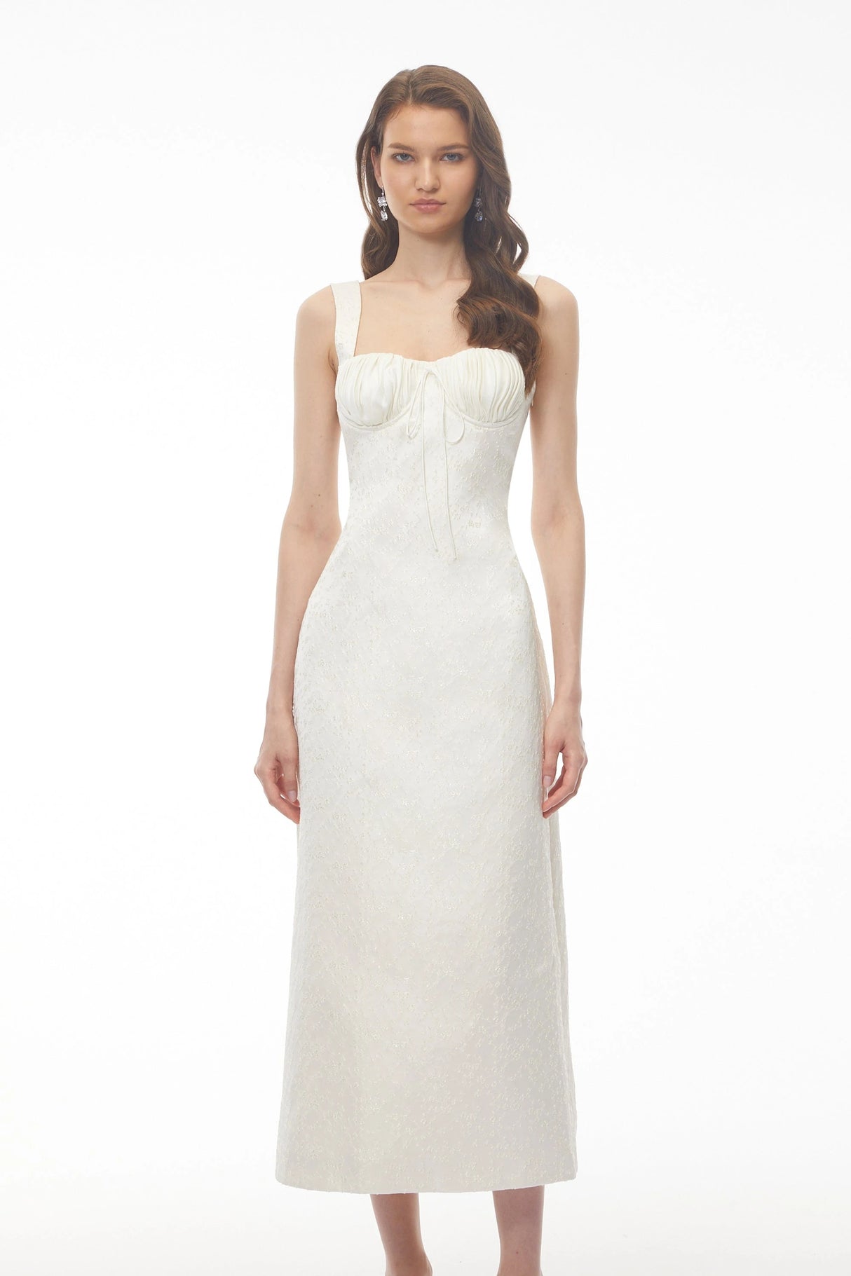 Greta Ivory Sweetheart Embroidered Midi Dress